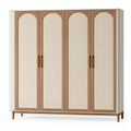 Kleiderschrank 200 x 60 x 200 cm Holz Naturbraun Creme mit Geflechttüren Modern