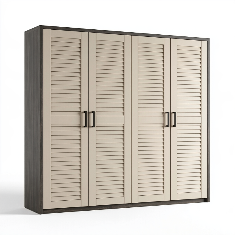 Kleiderschrank 200 x 60 x 200 cm Holzwerkstoff Beige Anthrazit mit Lamellentüren