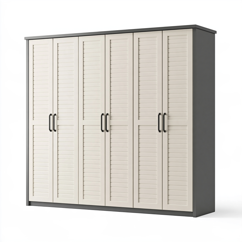 Kleiderschrank 240 x 60 x 200 cm Holzwerkstoff Creme Dunkelgrau mit 6 Lamellentüren