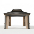 Pavillon 300 x 300 cm aus Metall in Schwarz mit Vorhängen und Doppeldach für Garten