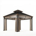Gartenpavillon 300 x 300 cm Metall Schwarz Braun Beige mit Vorhängen und Dach