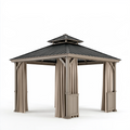 Pavillon 300 x 300 cm aus Metall in Taupe und Schwarz für den Garten mit Vorhängen