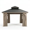 Gartenpavillon 300 x 300 x 300 cm Metall Beige Anthrazit mit Vorhängen