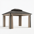 Gartenpavillon 400 x 300 x 290 cm aus Metall in Anthrazit und Beige mit Vorhängen