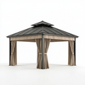Gartenpavillon 300 x 300 cm aus Stahl in Anthrazit mit beigefarbenen Vorhängen