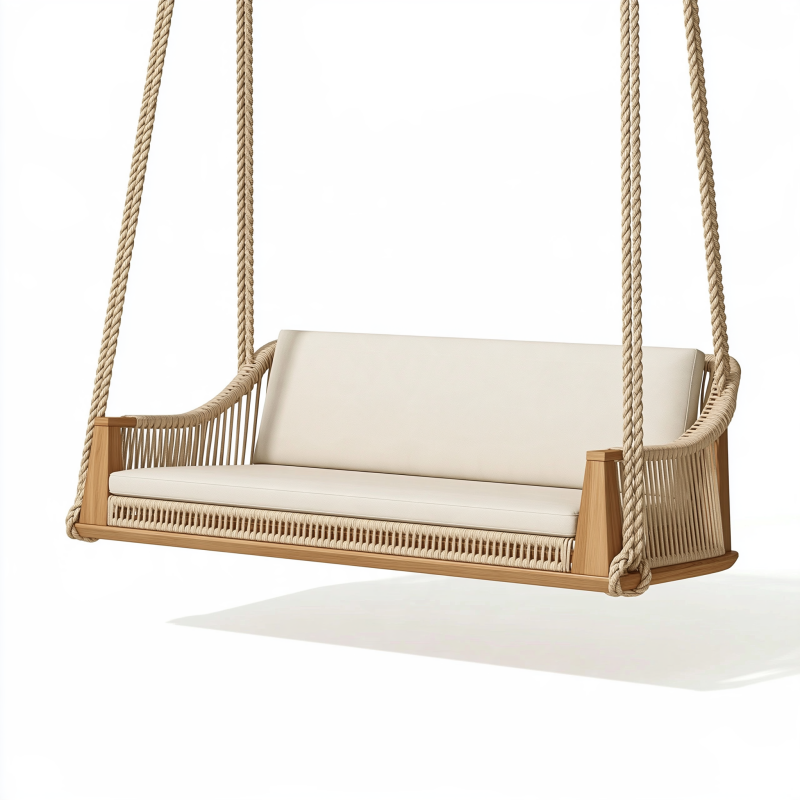 Hängesofa 180 cm aus Holz und Seil in Beige Natur für den Außenbereich