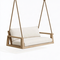 Hängesitzbank 120 x 70 x 180 cm Holz Beige mit Seilaufhängung für Terrasse