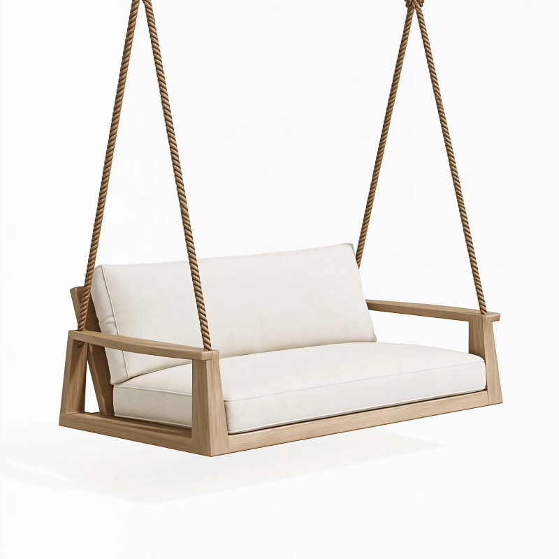 Hängesitzbank 120 x 70 x 180 cm Holz Beige mit Seilaufhängung für Terrasse