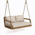 Hängesofa 130 x 75 x 65 cm Holz Beige für Terrasse mit Seilaufhängung