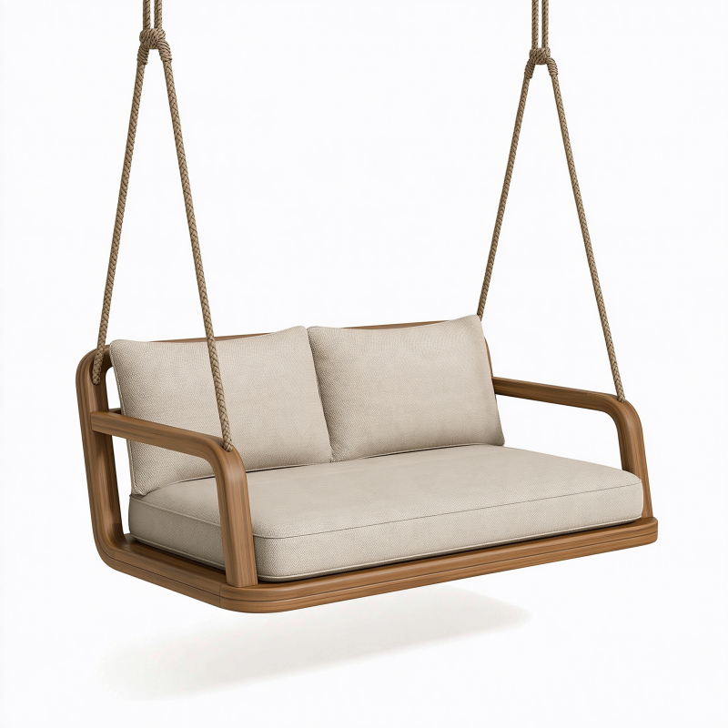 Hängesofa 130 x 75 x 65 cm Holz Beige für Terrasse mit Seilaufhängung