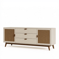 Sideboard 180 x 40 x 70 cm in Beige und Braun aus Holz mit Rattanfronten Mid-Century-Stil