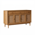 Sideboard 160 cm Eichenholzfarben mit Rattangeflecht und Schubladen im Retro-Stil