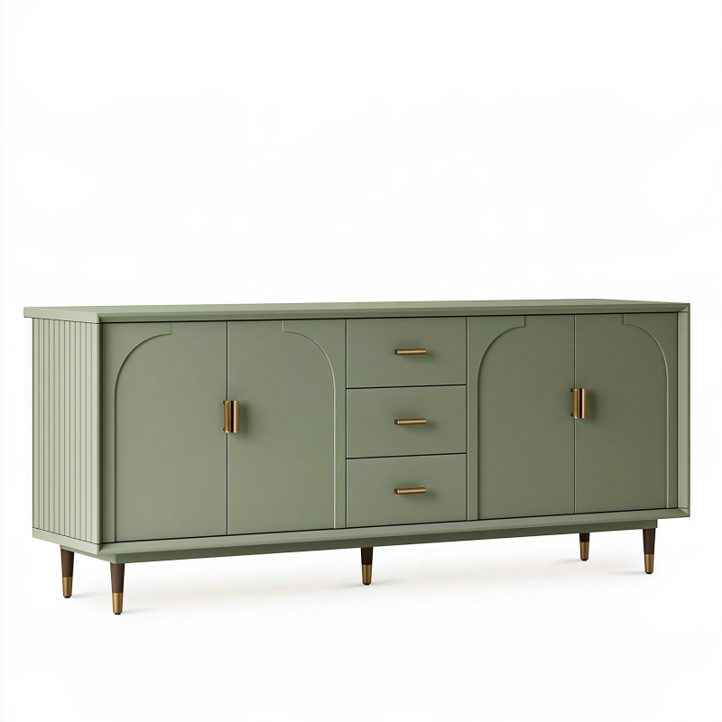 Sideboard 180 x 40 x 85 cm Holzwerkstoff Salbeigrün mit Schubladen im Mid-Century-Stil