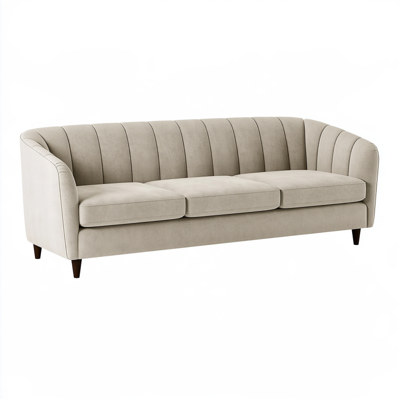3-Sitzer Sofa 220 x 90 x 85 cm in Beige mit Stoffbezug und vertikaler Steppung