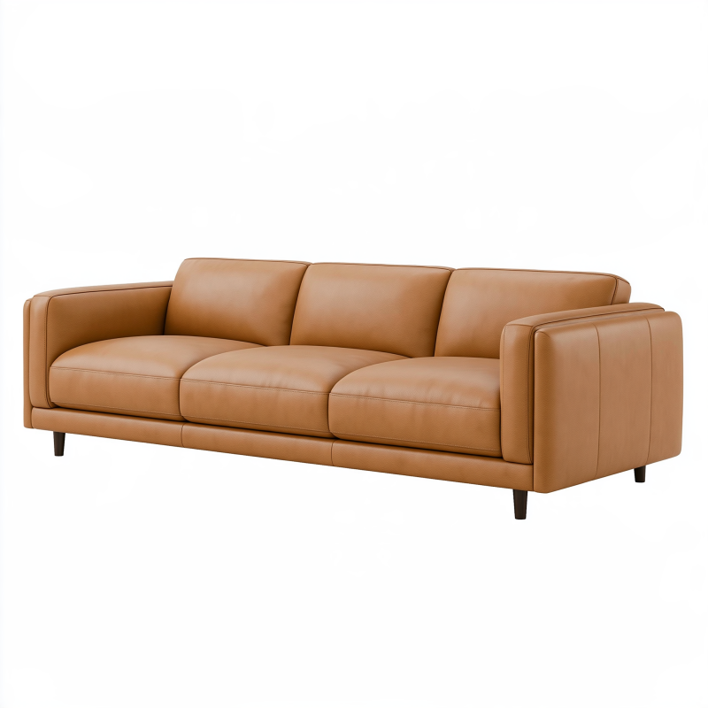 3-Sitzer Sofa 220 cm Cognacbraun in Lederoptik für Wohnzimmer Modern