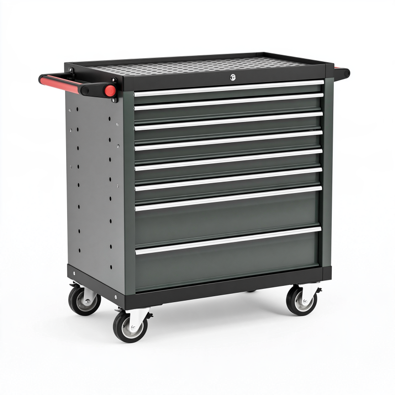 Werkzeugwagen 77 x 46 x 97 cm Stahl schwarz rot mit 8 Schubladen und Rollen