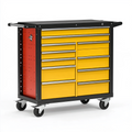 Werkzeugwagen 110 x 50 x 95 cm aus Stahl in Schwarz Gelb Rot mit 10 Schubladen und Rollen