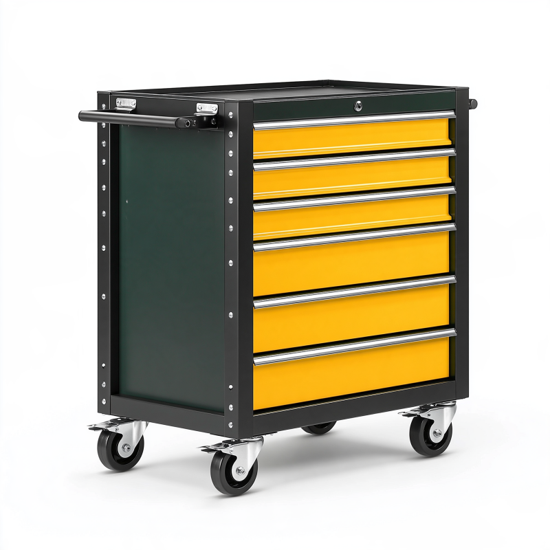 Werkzeugwagen 77 x 46 x 97 cm Stahl schwarz/gelb mit 6 Schubladen und Rollen