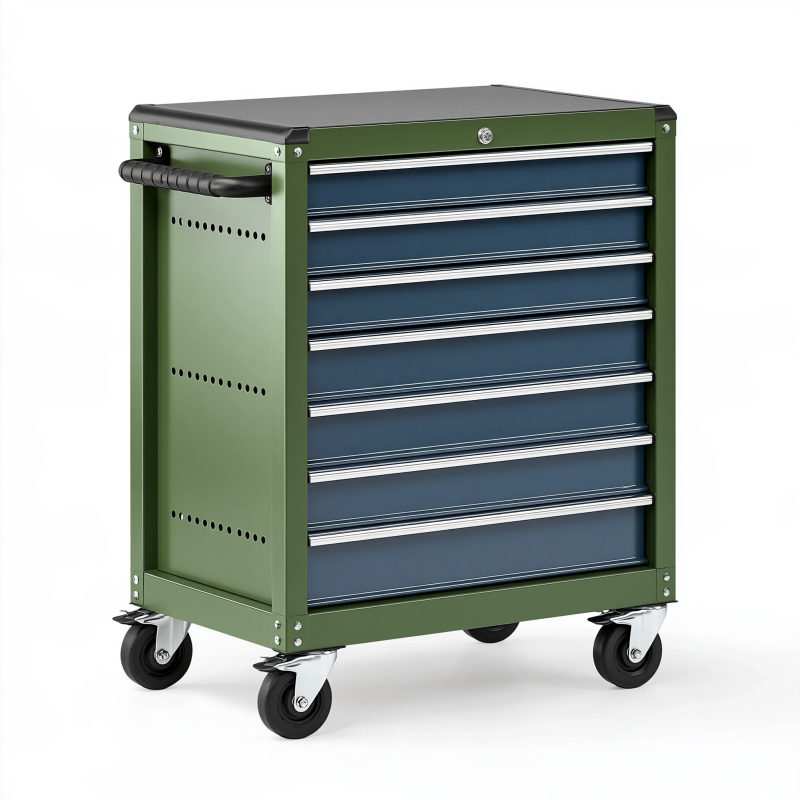 Werkstattwagen 77 x 46 x 97 cm aus Stahl Grün Blau mit 6 Schubladen mobil