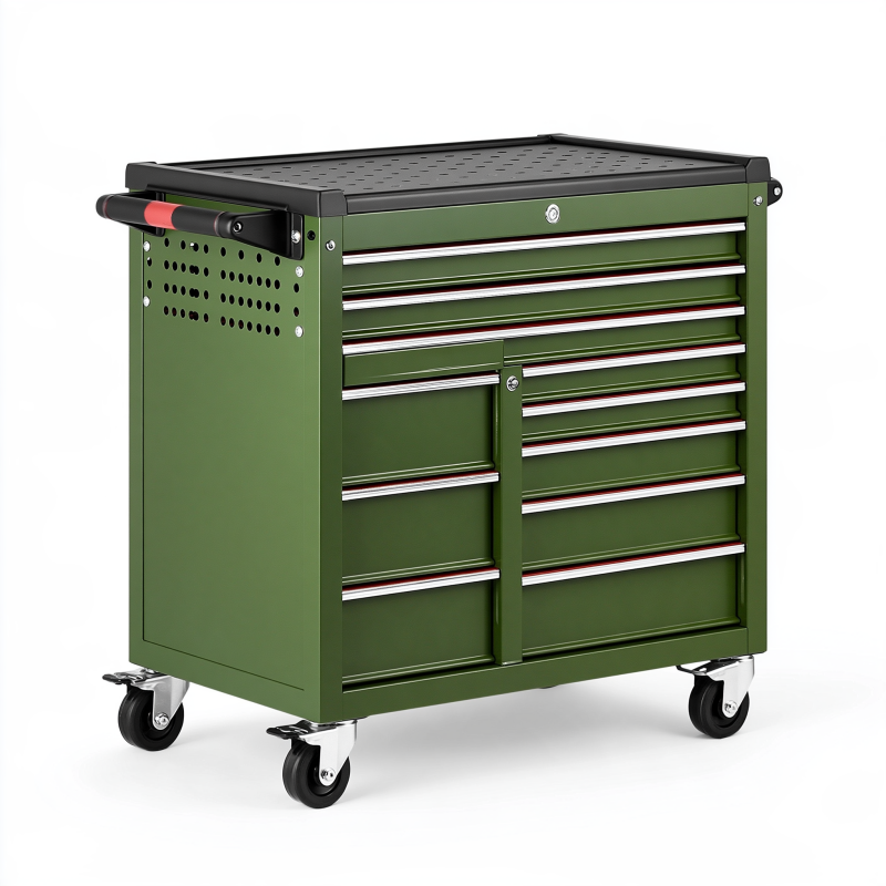 Werkzeugwagen 77 x 46 x 97 cm Stahl Grün mit 8 Schubladen und Rollen