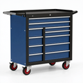 Werkstattwagen 77 x 46 x 97 cm aus Stahl Blau Schwarz mit 10 Schubladen und Rollen